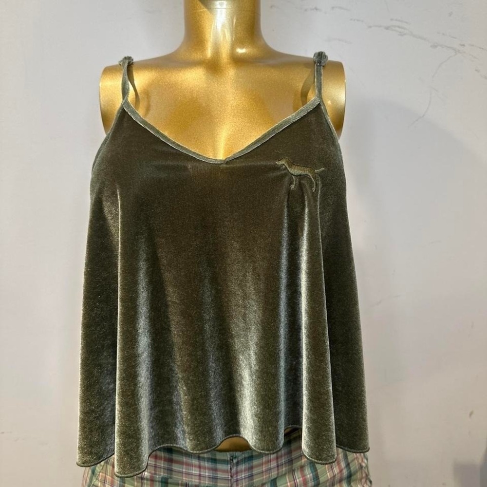 2018 Pink Victoria's Secret green velvet cami top flowy Adjustable straps Size M